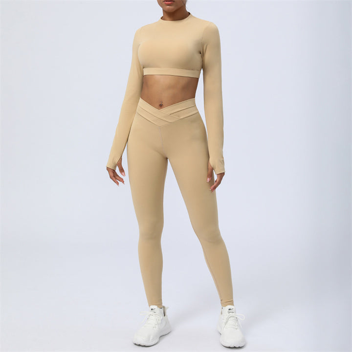 Buddha Stones 2点セット 長袖 バックレス トップ ブラ レギンス パンツ フィットネス ヨガ 衣装セット