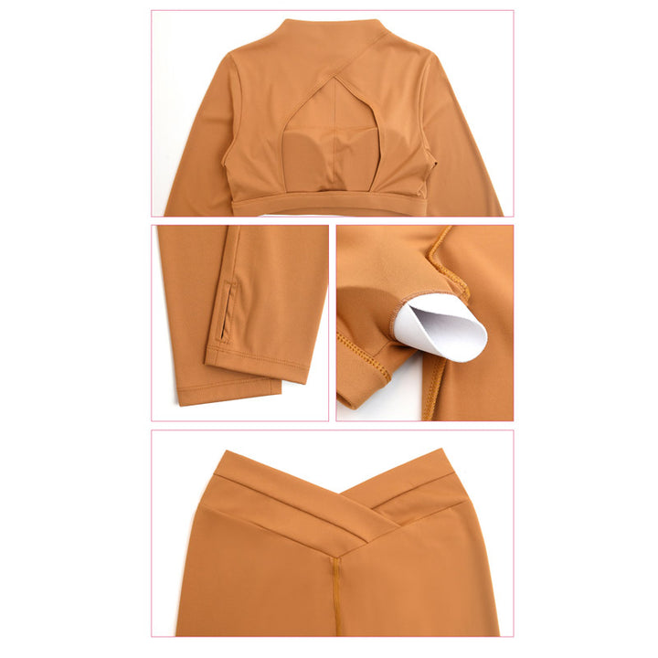 Buddha Stones 2点セット 長袖 バックレス トップ ブラ レギンス パンツ フィットネス ヨガ 衣装セット - image 9