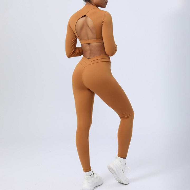 Buddha Stones 2点セット 長袖 バックレス トップ ブラ レギンス パンツ フィットネス ヨガ 衣装セット - image 2