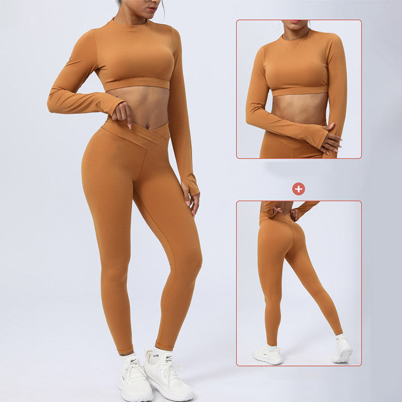 Buddha Stones 2点セット 長袖 バックレス トップ ブラ レギンス パンツ フィットネス ヨガ 衣装セット