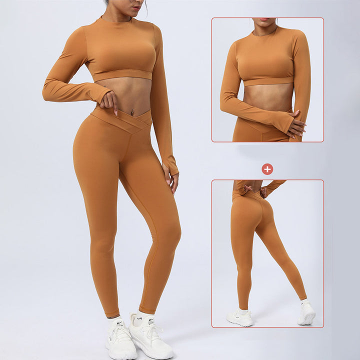 Buddha Stones 2点セット 長袖 バックレス トップ ブラ レギンス パンツ フィットネス ヨガ 衣装セット