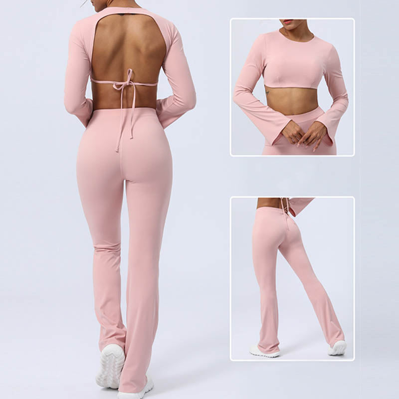 Buddha Stonesロングスリーブ バックレス ストラップ トップブラ フレアパンツ フィットネス ヨガ ウェア - image 42