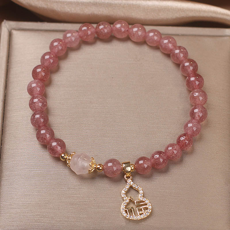 Buddha Stonesストロベリークォーツ ひょうたん 福 キャラクター チャーム ポジティブブレスレット