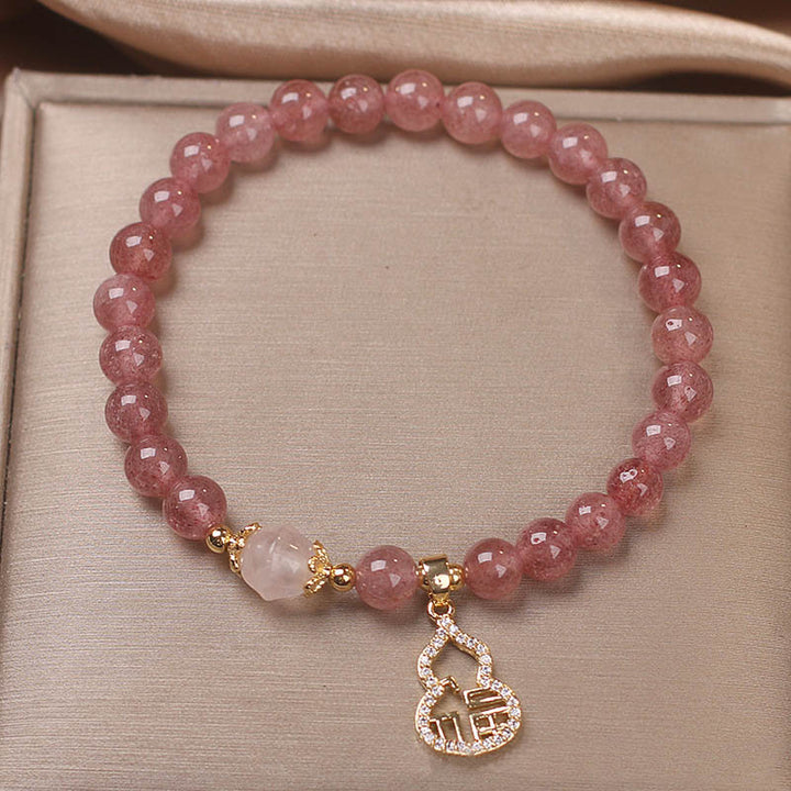 Buddha Stonesストロベリークォーツ ひょうたん 福 キャラクター チャーム ポジティブブレスレット