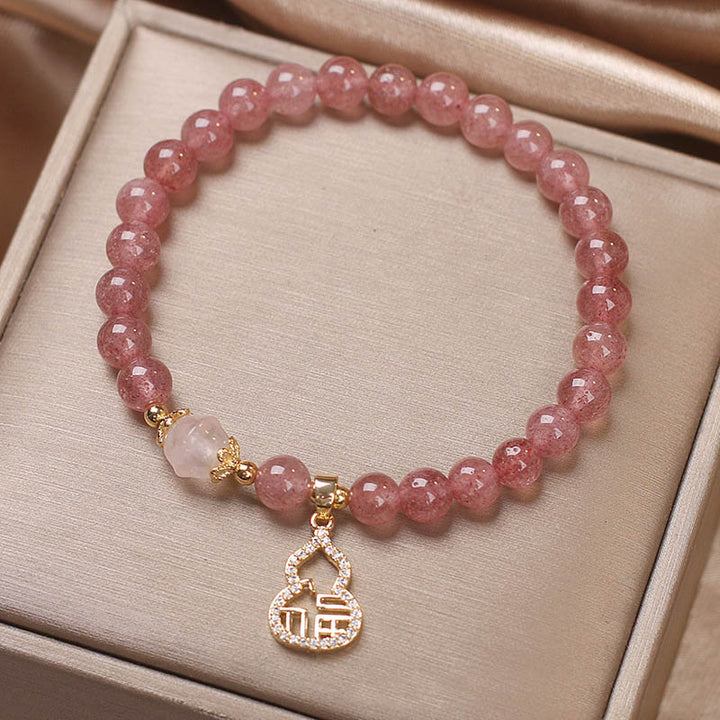 Buddha Stonesストロベリークォーツ ひょうたん 福 キャラクター チャーム ポジティブブレスレット
