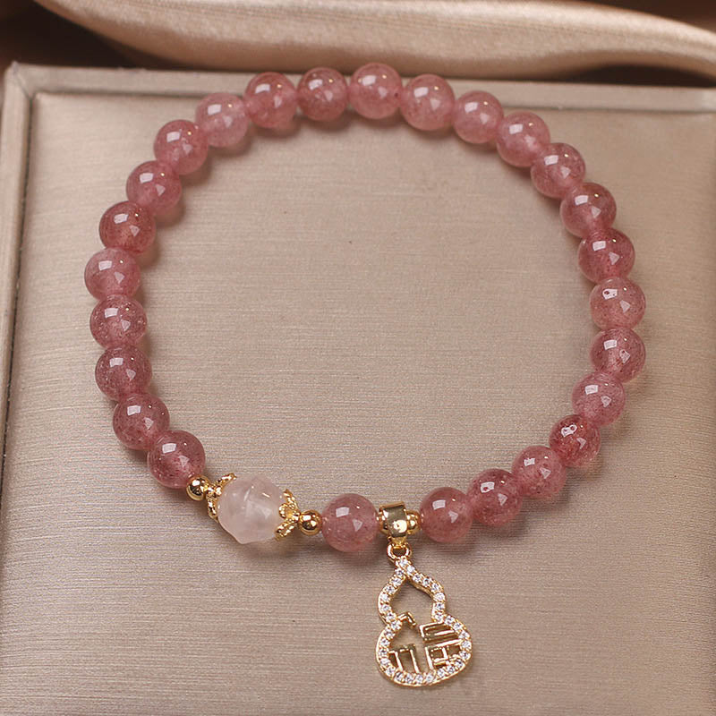 Buddha Stonesストロベリークォーツ ひょうたん 福 キャラクター チャーム ポジティブブレスレット