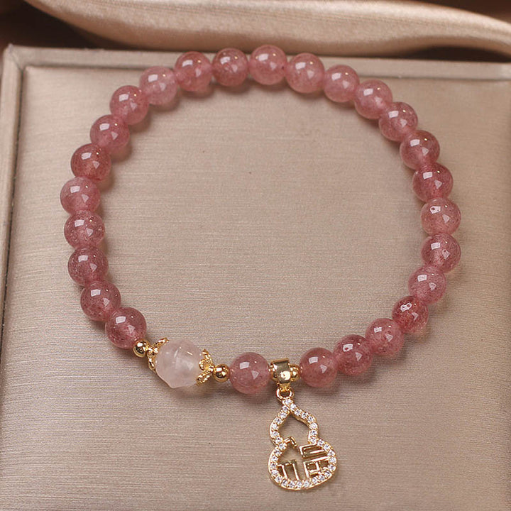 Buddha Stonesストロベリークォーツ ひょうたん 福 キャラクター チャーム ポジティブブレスレット