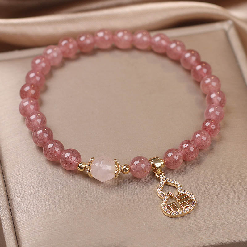 Buddha Stonesストロベリークォーツ ひょうたん 福 キャラクター チャーム ポジティブブレスレット