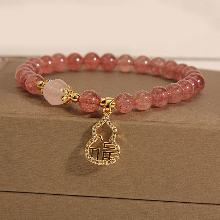 Buddha Stonesストロベリークォーツ ひょうたん 福 キャラクター チャーム ポジティブブレスレット