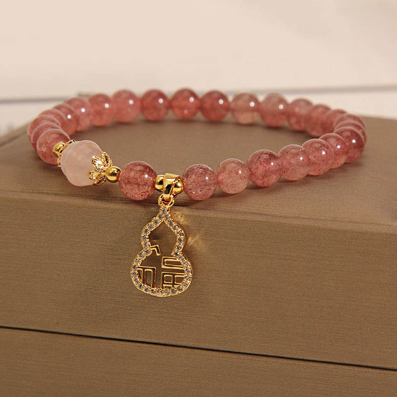 Buddha Stonesストロベリークォーツ ひょうたん 福 キャラクター チャーム ポジティブブレスレット