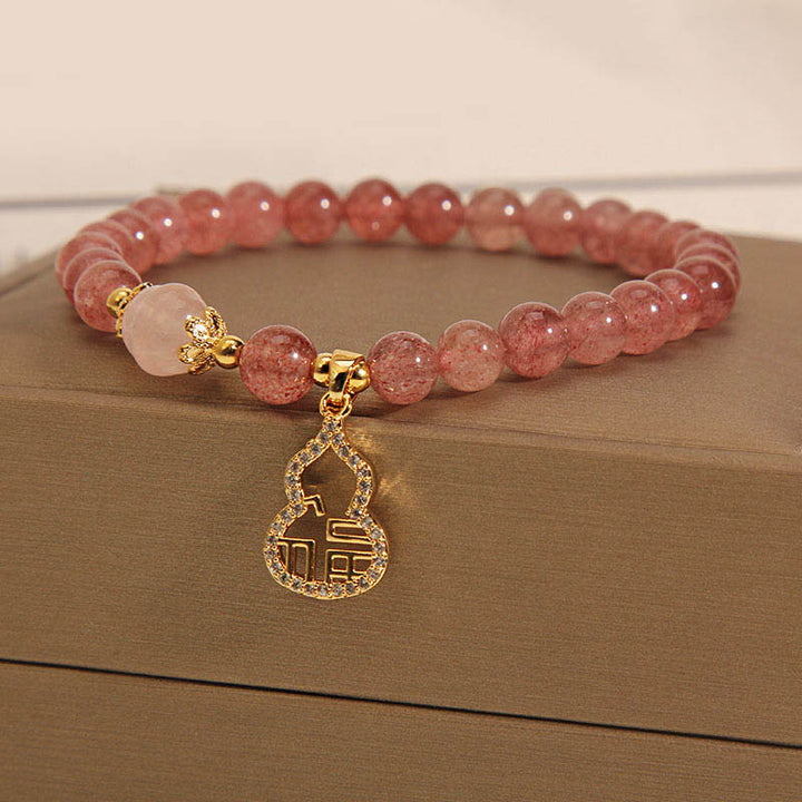 Buddha Stonesストロベリークォーツ ひょうたん 福 キャラクター チャーム ポジティブブレスレット