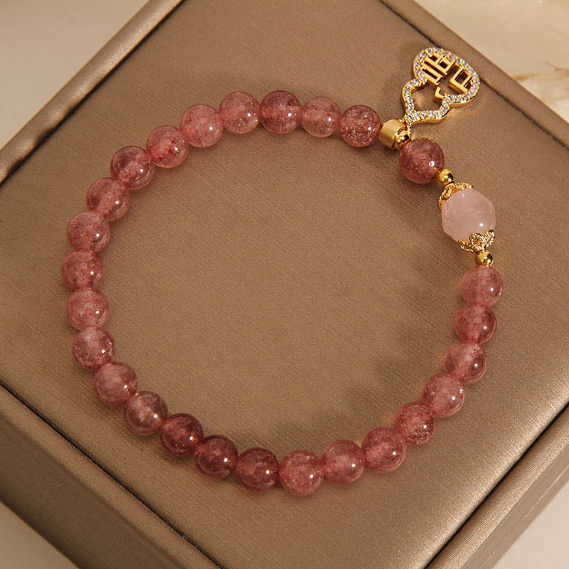 Buddha Stonesストロベリークォーツ ひょうたん 福 キャラクター チャーム ポジティブブレスレット