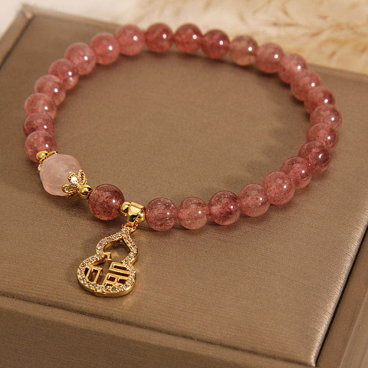 Buddha Stonesストロベリークォーツ ひょうたん 福 キャラクター チャーム ポジティブブレスレット