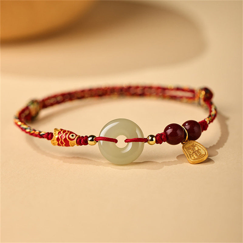 Buddha Stones925 スターリングシルバー 鯉 和田翡翠平和のお守りチャーム幸運ブレスレット