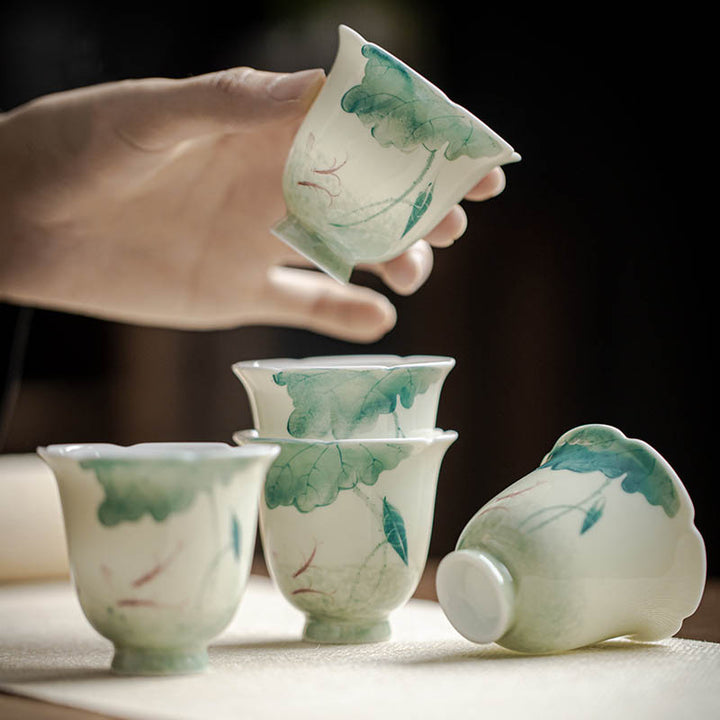 Buddha Stones鯉蓮の葉模様陶器ティーカップカンフーティーカップ65ml