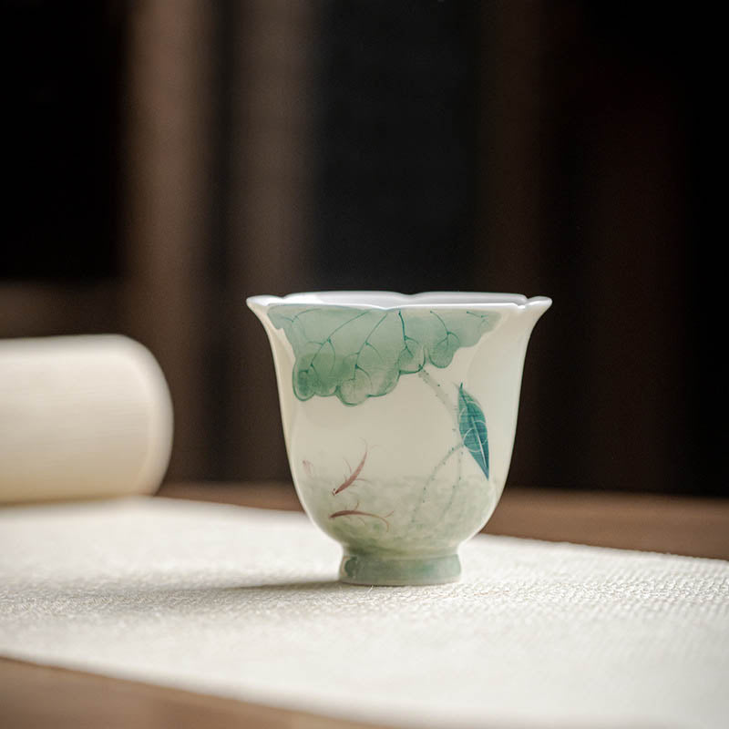 Buddha Stones鯉蓮の葉模様陶器ティーカップカンフーティーカップ65ml