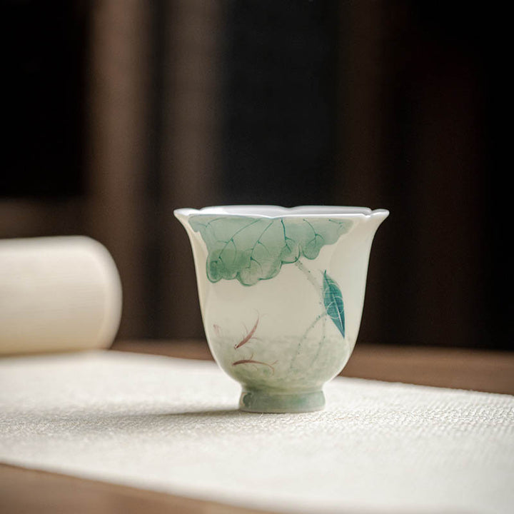 Buddha Stones鯉蓮の葉模様陶器ティーカップカンフーティーカップ65ml
