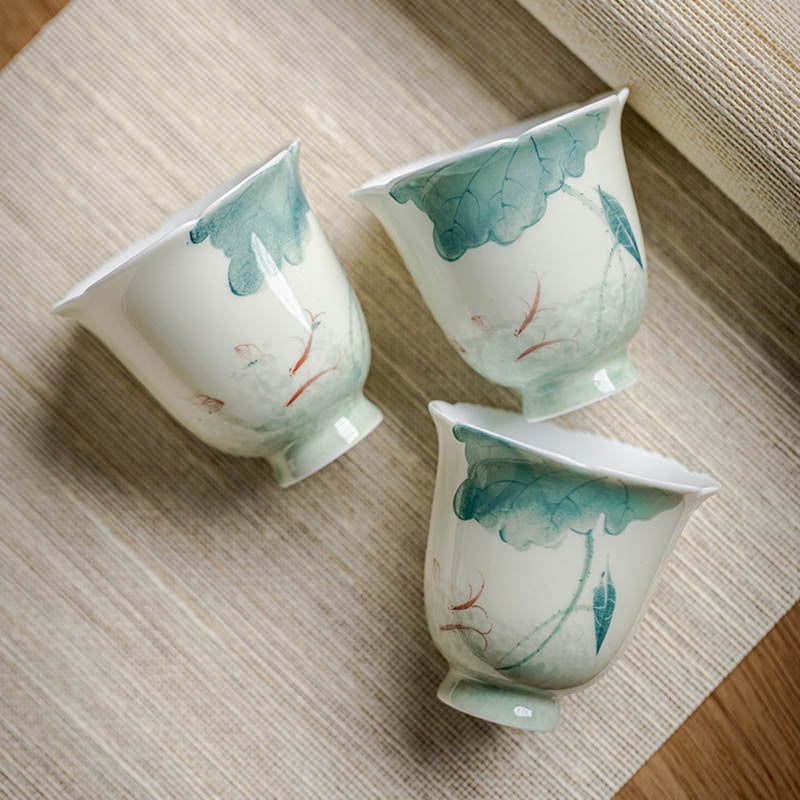Buddha Stones鯉蓮の葉模様陶器ティーカップカンフーティーカップ65ml