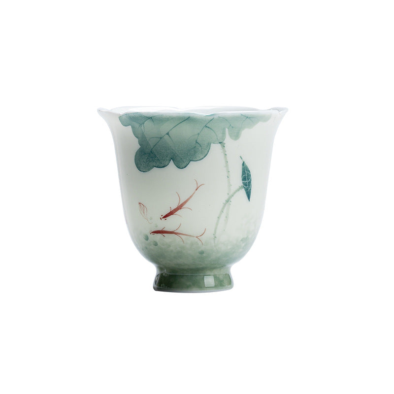 Buddha Stones鯉蓮の葉模様陶器ティーカップカンフーティーカップ65ml