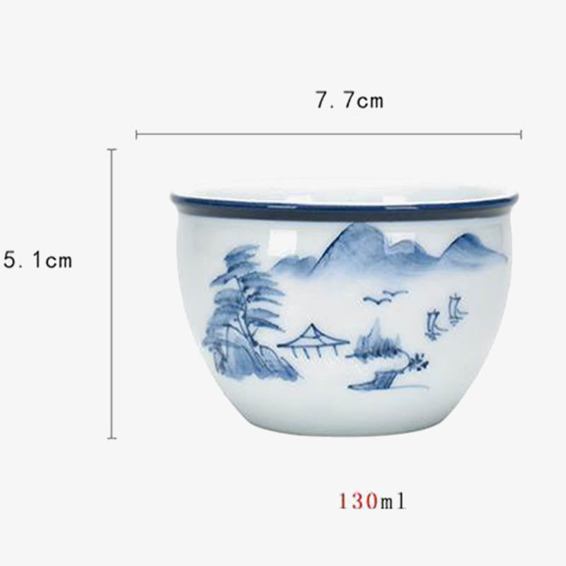 Buddha Stones、鯉、蓮の花、葉、山、木、陶器のティーカップ、カンフーティーカップ 130ml