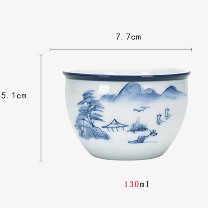 Buddha Stones、鯉、蓮の花、葉、山、木、陶器のティーカップ、カンフーティーカップ 130ml