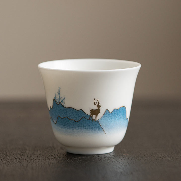 Buddha Stones、蓮の花、葉、山の亭、ヘラジカ、牡丹、陶器のティーカップ、カンフーティーカップ