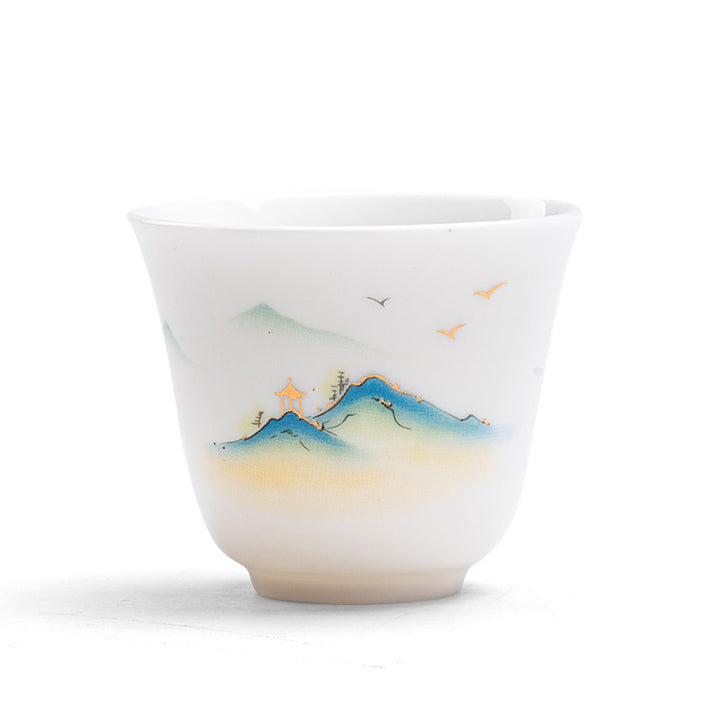 Buddha Stones、蓮の花、葉、山の亭、ヘラジカ、牡丹、陶器のティーカップ、カンフーティーカップ
