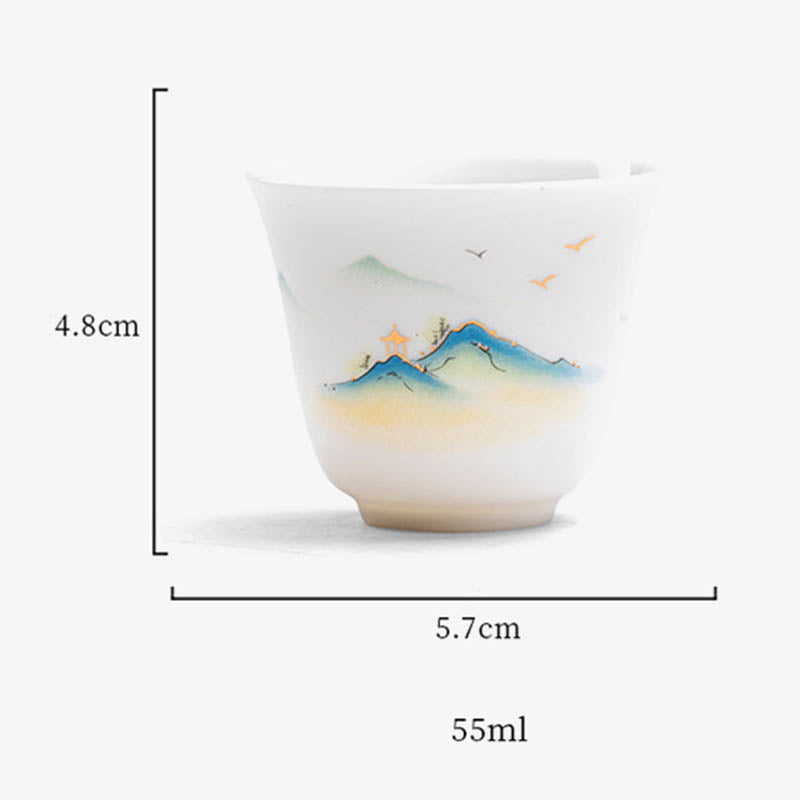 Buddha Stones、蓮の花、葉、山の亭、ヘラジカ、牡丹、陶器のティーカップ、カンフーティーカップ