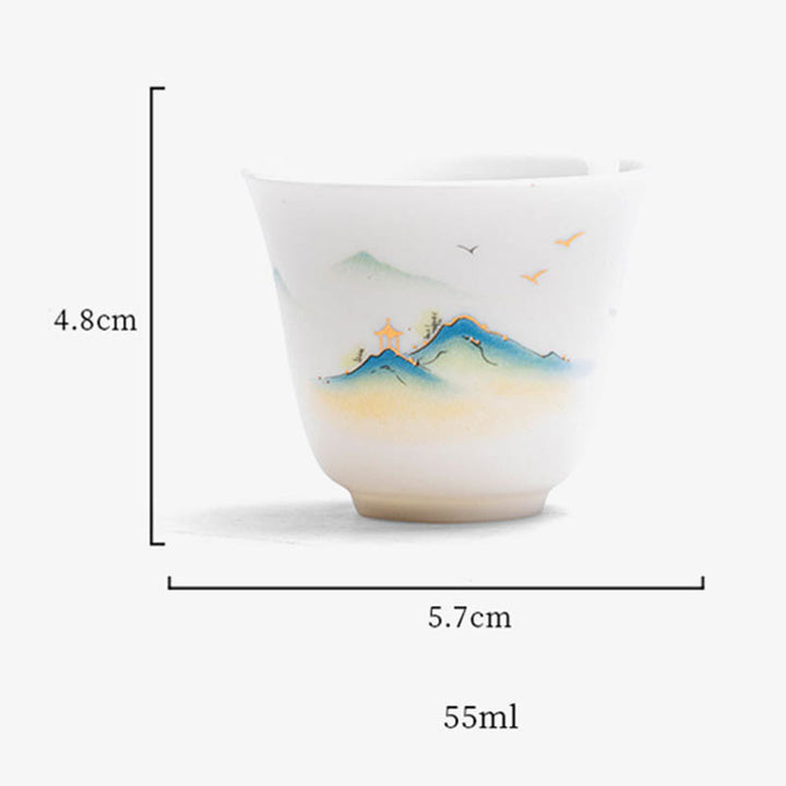 Buddha Stones、蓮の花、葉、山の亭、ヘラジカ、牡丹、陶器のティーカップ、カンフーティーカップ