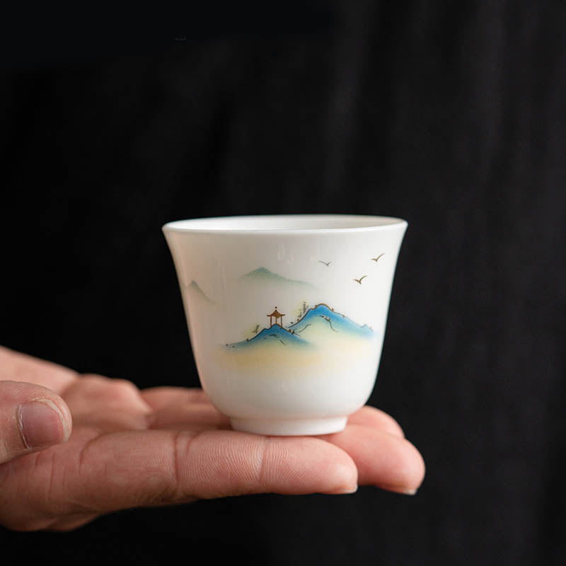 Buddha Stones、蓮の花、葉、山の亭、ヘラジカ、牡丹、陶器のティーカップ、カンフーティーカップ