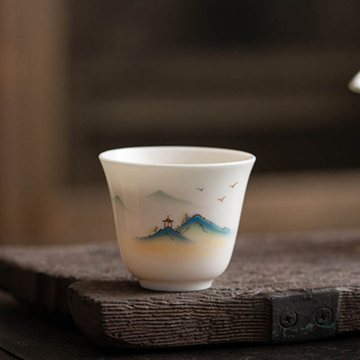 Buddha Stones、蓮の花、葉、山の亭、ヘラジカ、牡丹、陶器のティーカップ、カンフーティーカップ
