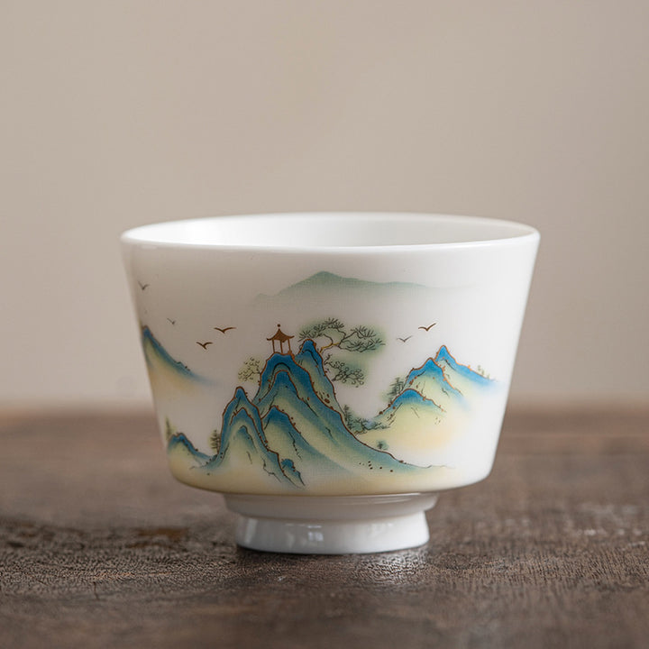 Buddha Stones、蓮の花、葉、山の亭、ヘラジカ、牡丹、陶器のティーカップ、カンフーティーカップ