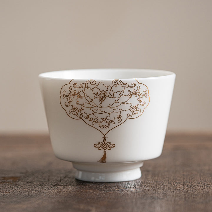 Buddha Stones、蓮の花、葉、山の亭、ヘラジカ、牡丹、陶器のティーカップ、カンフーティーカップ