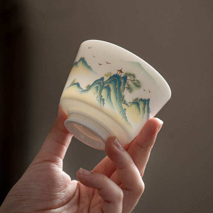 Buddha Stones、蓮の花、葉、山の亭、ヘラジカ、牡丹、陶器のティーカップ、カンフーティーカップ