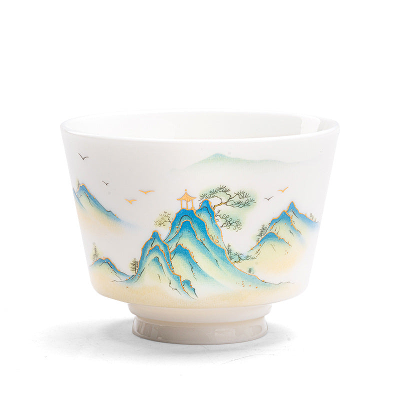 Buddha Stones、蓮の花、葉、山の亭、ヘラジカ、牡丹、陶器のティーカップ、カンフーティーカップ