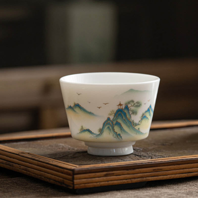 Buddha Stones、蓮の花、葉、山の亭、ヘラジカ、牡丹、陶器のティーカップ、カンフーティーカップ