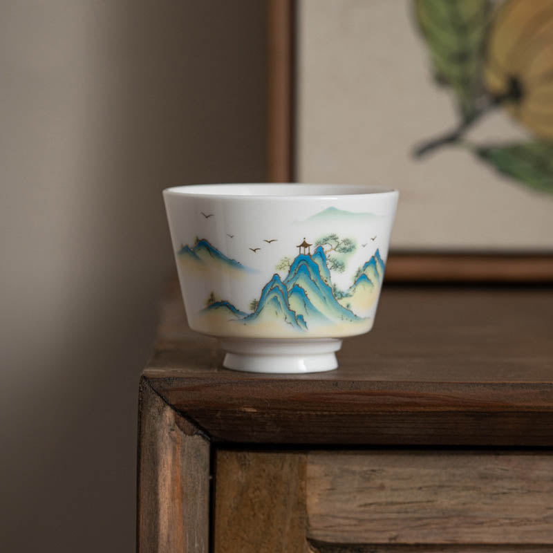 Buddha Stones、蓮の花、葉、山の亭、ヘラジカ、牡丹、陶器のティーカップ、カンフーティーカップ