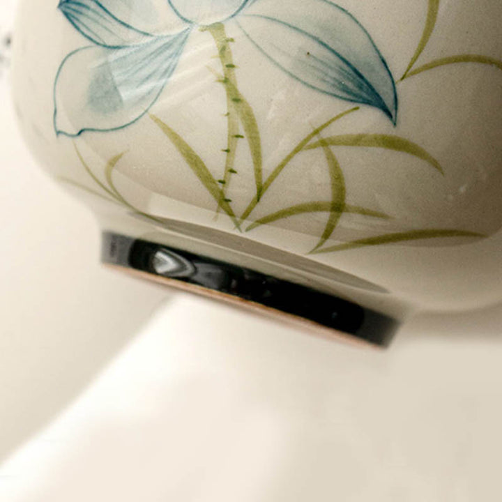 Buddha Stones手描き蓮の花陶器ティーカップカンフーティーカップ