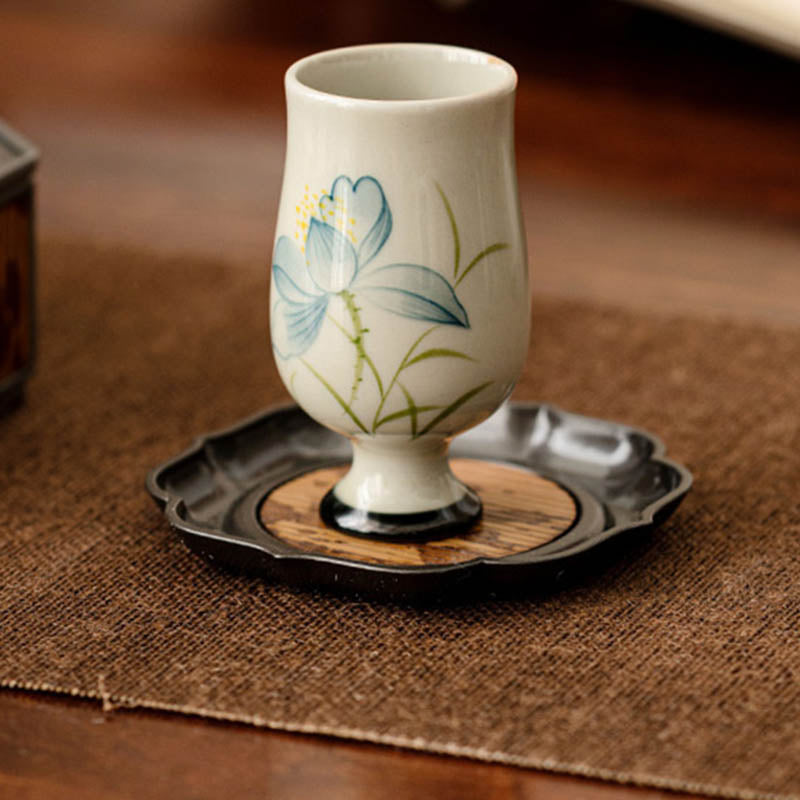 Buddha Stones手描き蓮の花陶器ティーカップカンフーティーカップ