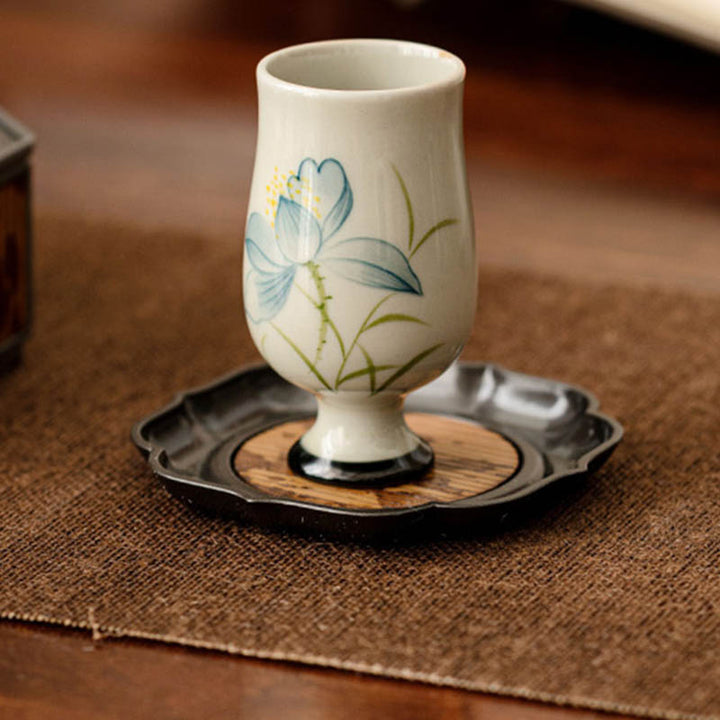 Buddha Stones手描き蓮の花陶器ティーカップカンフーティーカップ