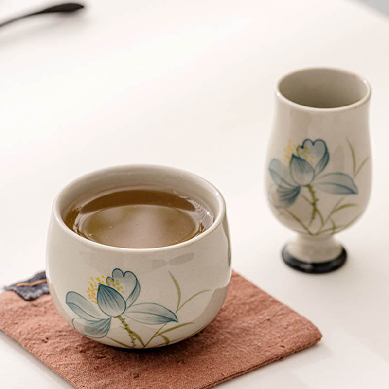 Buddha Stones手描き蓮の花陶器ティーカップカンフーティーカップ