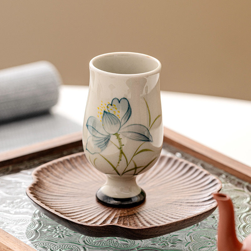 Buddha Stones手描き蓮の花陶器ティーカップカンフーティーカップ