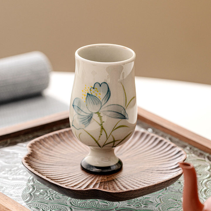 Buddha Stones手描き蓮の花陶器ティーカップカンフーティーカップ