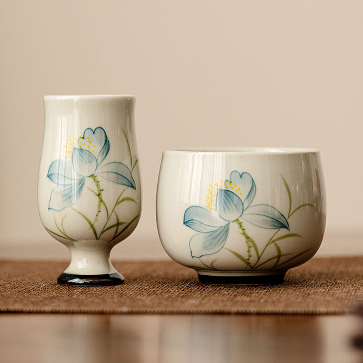 Buddha Stones手描き蓮の花陶器ティーカップカンフーティーカップ