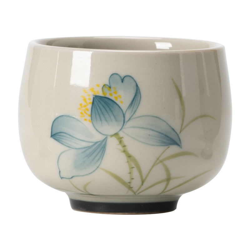 Buddha Stones手描き蓮の花陶器ティーカップカンフーティーカップ