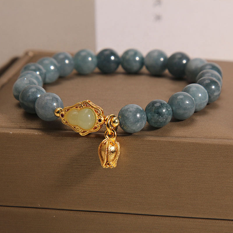Buddha Stones天然翡翠ひょうたんチューリップチャーム幸運ブレスレット