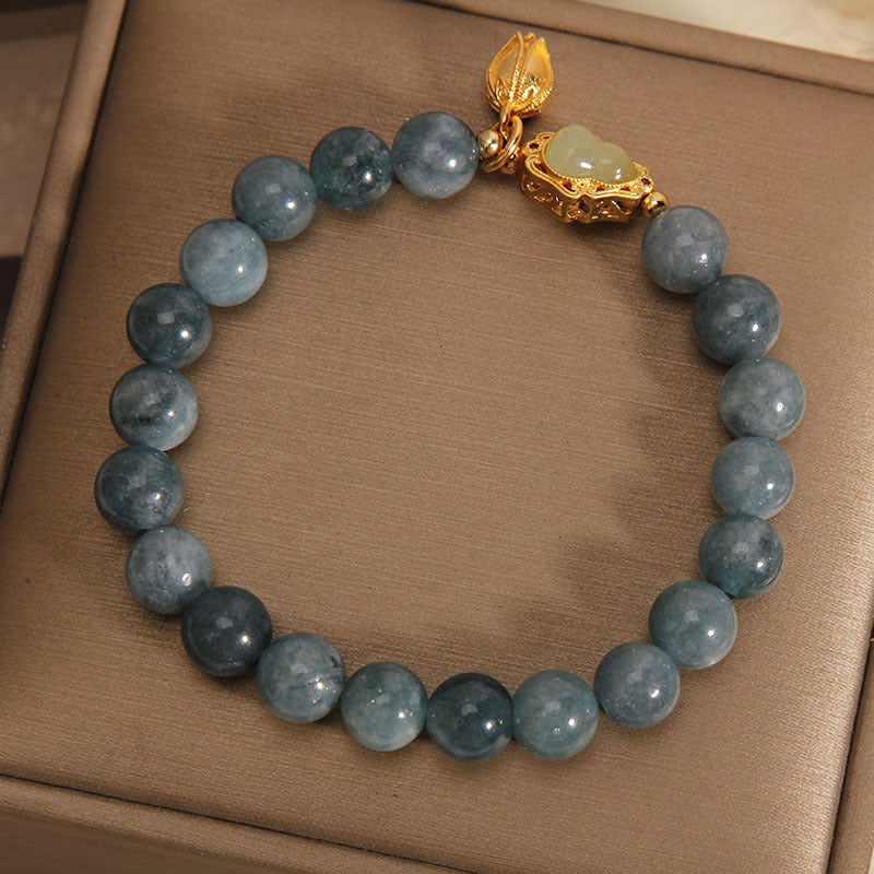 Buddha Stones天然翡翠ひょうたんチューリップチャーム幸運ブレスレット
