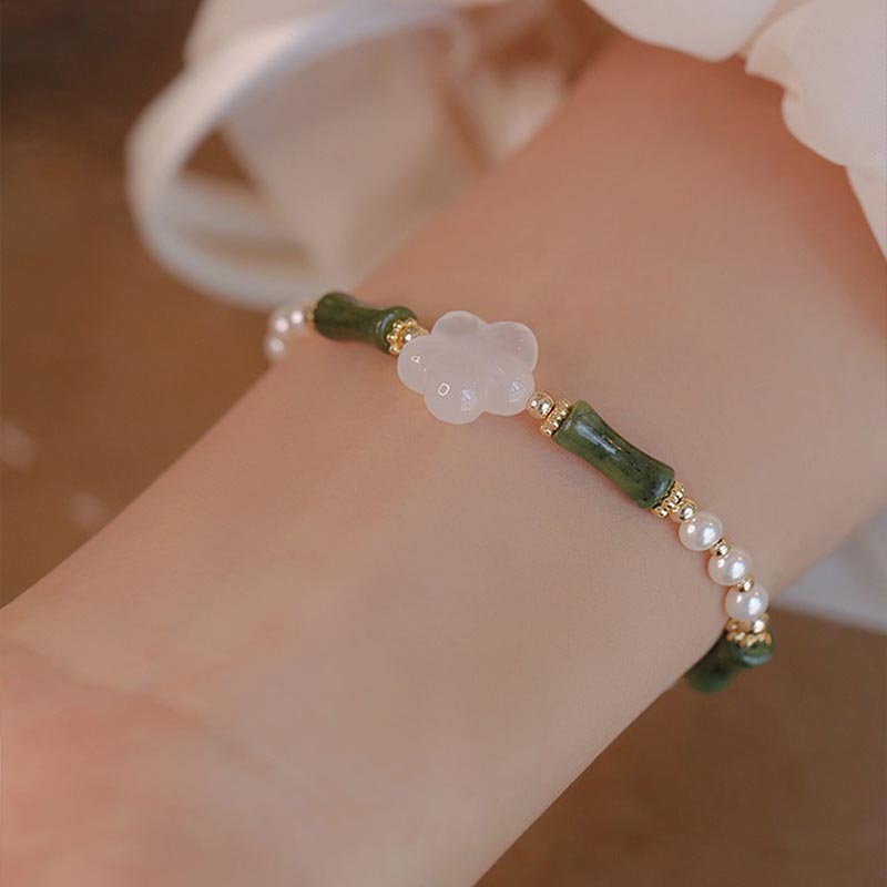 Buddha Stonesペリドット竹花瑪瑙真珠平和ブレスレット