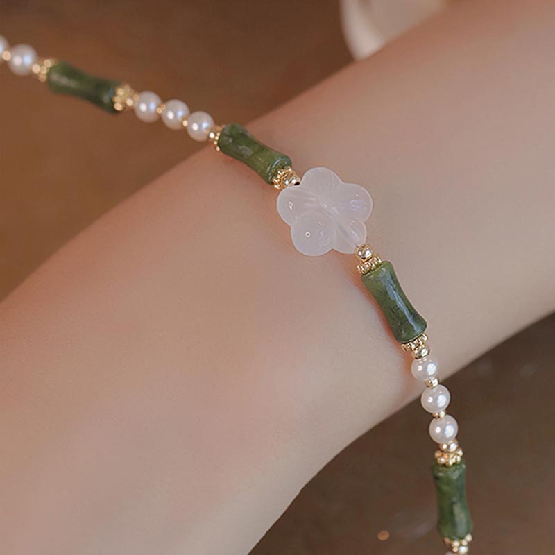 Buddha Stonesペリドット竹花瑪瑙真珠平和ブレスレット
