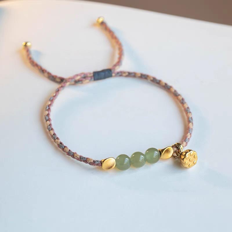 Buddha Stones手作り和田翡翠蓮のチャーム幸運編みブレスレット